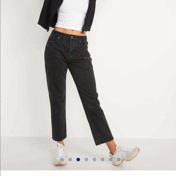 High-Waisted Slouchy Straight Cropped Distressed Jeans for Women - Picture 1 of 8
